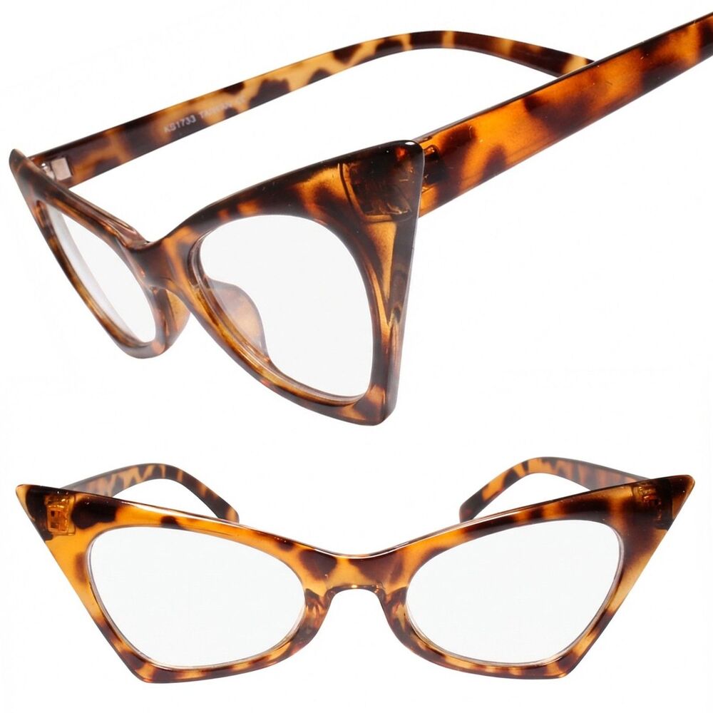 Classic Retro 70s Fashion Womens Tortoise & Pink Cat Eye Clear Lens Glasses